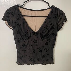 Black Floral Sheer Top